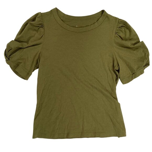 Womens A New Day Olive Green Boho Cottagecore Puff Sleeve Crew Neck Top / XS - Picture 5 of 6
